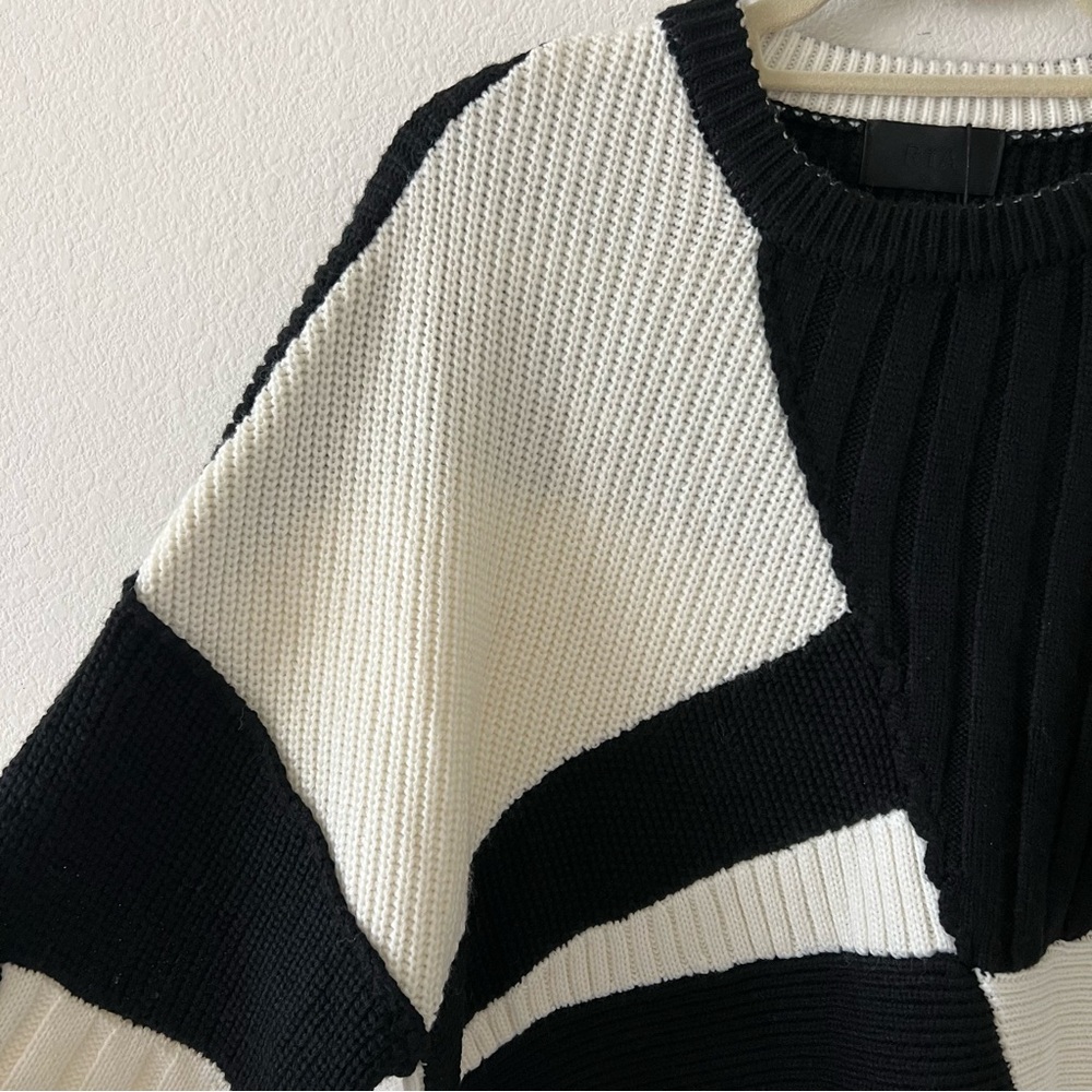 NWT RtA Aimee Wool Blend Geometric Colorblock Knit Sweater Black White Size L - Picture 10 of 16